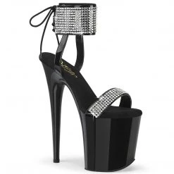 Pleaser FLAMINGO-870 Black Patent-Rhinestones/Black