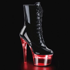 Pleaser FLASHDANCE-1020-7 Black Patent/Clear Ankle Boot Boots