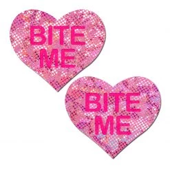 Pastease Love: Disco Pink Heart With 'Bite Me' Nipple Pasties