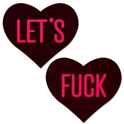 Pastease Nipple Pasties Love: 'Let's Fuck' Black Heart On Neon Pink