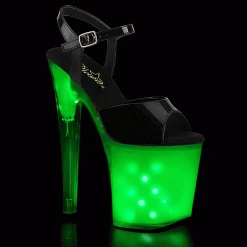 Pleaser ILLUMINATOR-809 Black Patent/White Glow Platform Sandal Shoes