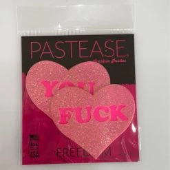 Pastease Love: 'FUCK YOU' Heart Nipple Pasties (Glitter Pink)