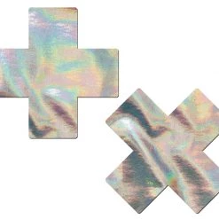 Pastease Plus X: Silver Holographic Cross Nipple Pasties
