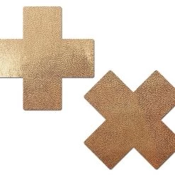 Pastease Plus X: Liquid Rose Gold Cross Nipple Pasties