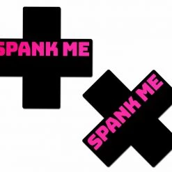 Pastease Nipple Pasties Plus X: 'Spank Me' Black Cross On Neon Pink