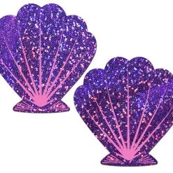 Pastease Mermaid: Purple Glitter & Pink Seashell Nipple Pasties