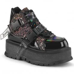 Demonia SLACKER-50 Black Patent-Black Multi Glitter New Arrivals