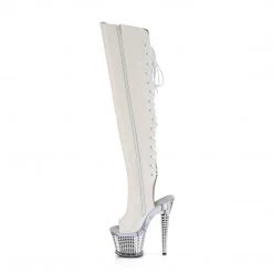 Pleaser SPECTATOR-3019 White Faux Leather/ Clear -Silver Chrome