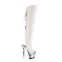 Pleaser SPECTATOR-3019 White Faux Leather/ Clear -Silver Chrome