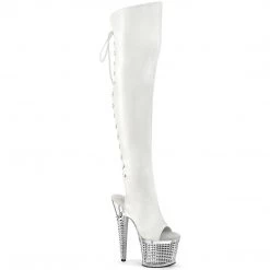 Pleaser SPECTATOR-3019 White Faux Leather/ Clear -Silver Chrome